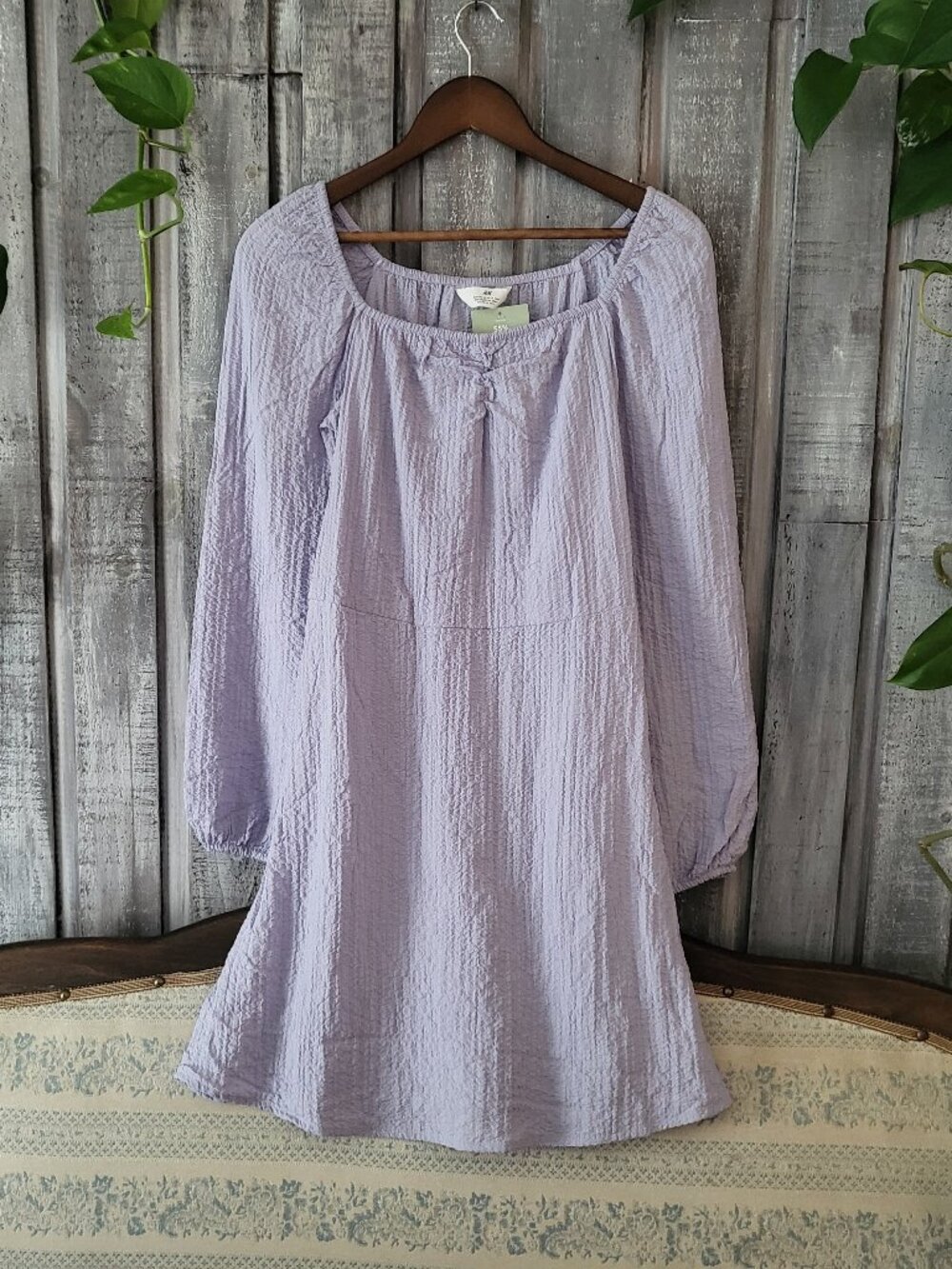Lavender Smocked Crinkle Gauze Long Sleeve Mini Dress Size S / US 20P